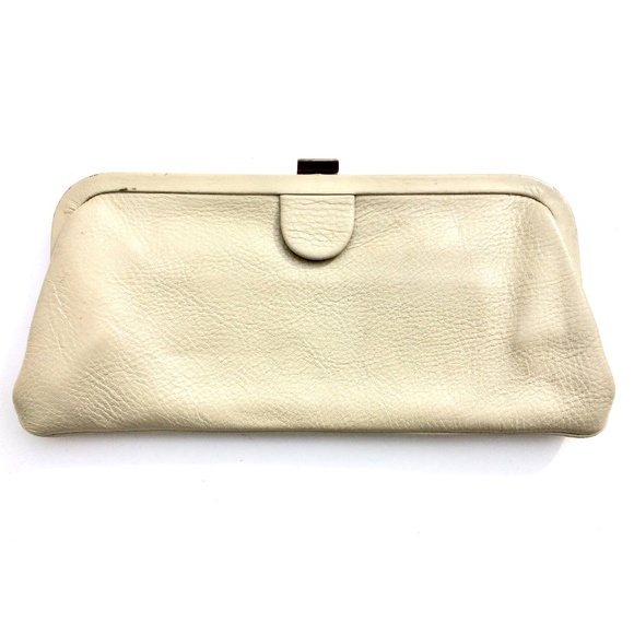 Calderon clutch bag purse pebbled leather light tan bone casual summer - Picture 1 of 10